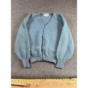Vintage 60s Rob Scot Gold Label Mohair Wool Cardigan Mens M Blue Cozy Grandpa